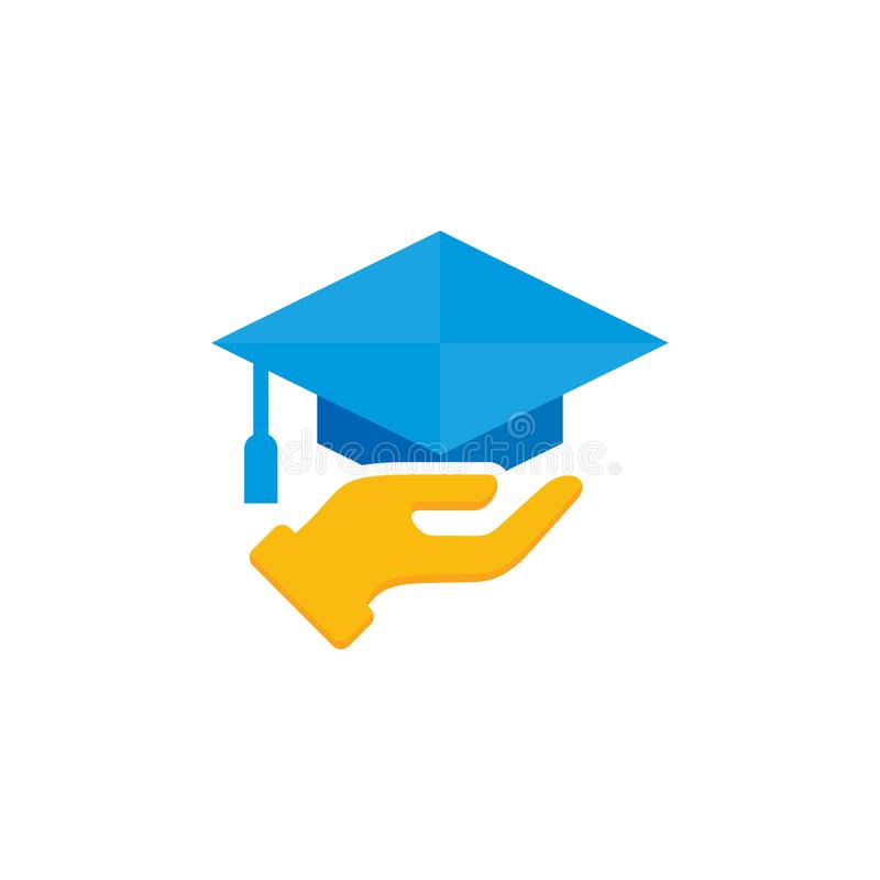 Image of an emoticon graduation cap and emoticon hand supporting the cap as a symbol of care in education